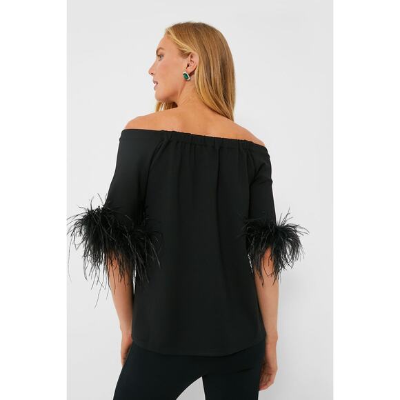 TUCKERNUCK Black Feather Miranda Off The Shoulder Blouse Size S NWT - Picture 6 of 8